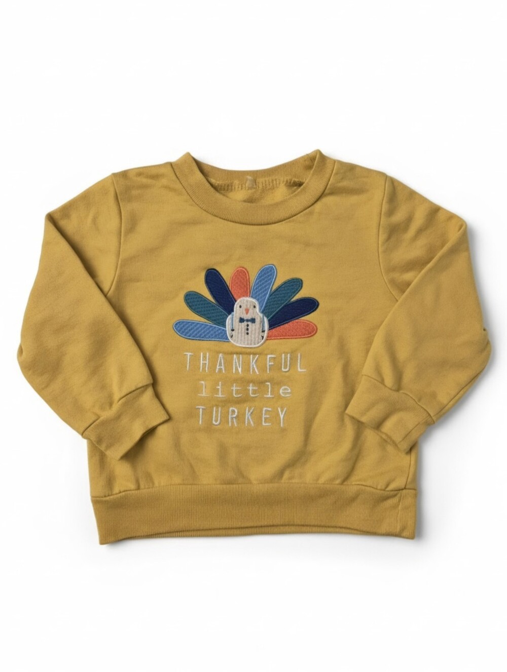 Chick Pea Baby Thanksgiving Thankful Turkey Sweatshirt Mustard Yellow 18M
